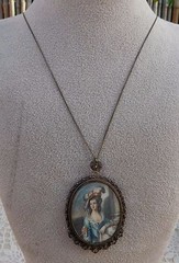 Antique Italian Filigree Portrait Pendant Necklace 800 Silver Hand Painted 1900s