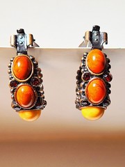 RJ Graziano Natural Stone and Silvertone Hoop Clip Earrings
