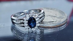 14k white gold 1.25ct natural diamond size 5.75 ring sapphire halo heated 3.35gr