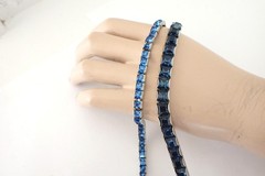 Lot Of 2 Art Deco Vintage Silver Tone Channel Set Bracelets Blue Square Crystals