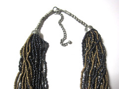 Vintage 80’s Multi Strand Matte and Brown Gold Tone Wood Horn Necklace 12 in