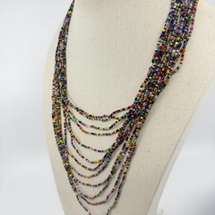Boho Multi Strand Seed Bead Necklace & Bracelet Set Colorful Layering Festival