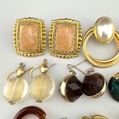 Vintage Pierced Earring Lot Gold Tone Enamel Hoop Drop Stud Dangle