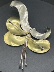 Ruth Rosenfeld Mixed Metal Modernist Brooch 4”