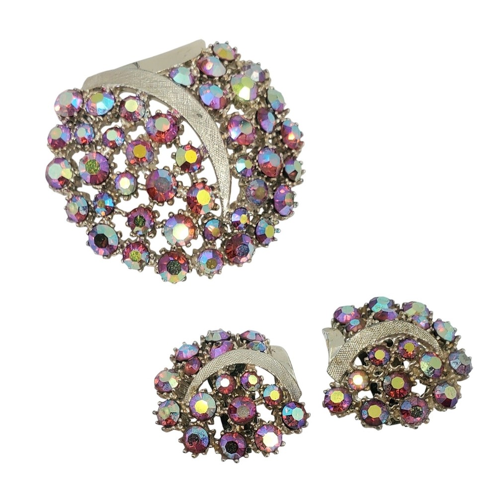 Vintage Mode-Art Art Arthur Pepper Aurora Borealis Brooch & Clip On Earrings Set