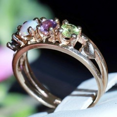 14k y/gold ring 0.80c treated multi gemstone mother’s sz 8.5 heart 4.30g N3009