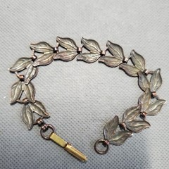 Vintage Mid Century Solid Copper Leaf Link Bracelet MCM Botanical Boho 7″