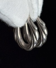 Vintage Sterling Silver Hoop Earrings 925 Dangle Drop Puffy Scalloped Ladies 1in