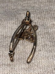 Gold Tone Wishbone Vintage Brooch With Clear Rhinestones ** Missing Stones