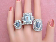ESTATE ART DECO 10ct AQUAMARINE 1.35ctw DIAMOND PLATINUM STATEMENT COCKTAIL RING