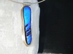 Vintage Sterling Silver 925 Modernist Glass Slide Choker Necklace 17″