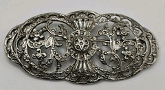 Vintage Intricate Silver Tone Filigree Scrollwork Marcasite Details Brooch Pin