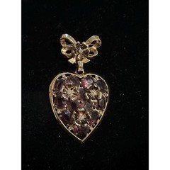 1950s Coro Heart Brooch Gold Tone & Purple Stones 3″