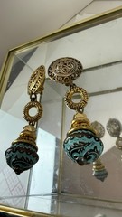 Vintage Gold Tone Clip On Earrings Turquoise Bead Ethnic Boho Dangle