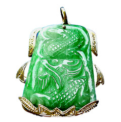Original EARTH MINED Antique Green JADE DRAGON Pendant 14K GOLD Deco Luck Gift