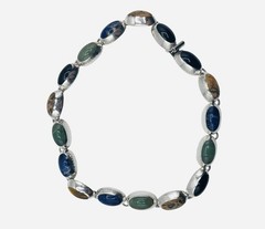 VTG Sterling Silver 925 TZ-17 Taxco Oval Multi Gem Stone Chunky Necklace Mexico