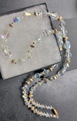 Vintage Necklace Clear AB Glass Bead Gold Tone 26″ Sparkle Bling EUC