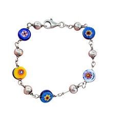 Vintage Sterling Silver 925 Multi-Color Glass Bead Bracelet 7.5″