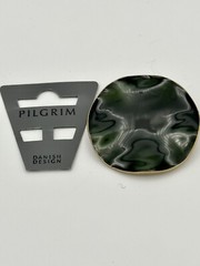 Pilgrim Brooch “Emerald Green” Enamel Pin Metal Backing Wavy From Denmark 1.5”