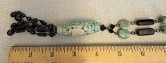 Sterling Silver Carved Jade Cylinder Deco Tassel Necklace Wired Black Glass Bead