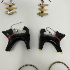 Vintage Animal Novelty Dangle Earrings Set of 3 Black Cat, Pig Hoops, Birds