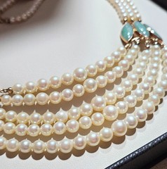 Vintage 5 Strand Pearl Jade 14K Gold Chocker Pearl Necklace by de Groot & Gudde