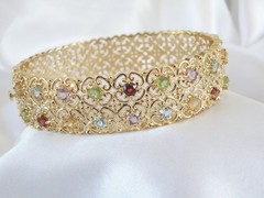 Sterling Silver 925 Gold on Natural Gemstone Statement Bracelet