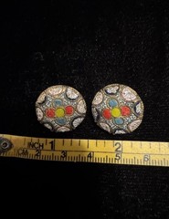Vintage Italian Micro Mosiac Button Style Clip On Earrings