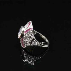 1.50Ct Art Deco Style Round Moissanite Ruby Cocktail Anniversary Ring 925 Silver