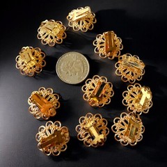 Vintage Clip On Earring Findings Brass Filigree Lot 10 NOS 24mm Guyot Brothers