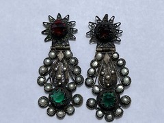 ANTIQUE ARMENIAN BYZANTINE REVIVAL OTTOMAN PEARL COIN SILVER JEWELED EARRINGS