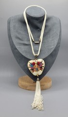 Vintage Cloisonne Enamel Colorful Peacock Tassle White Barrel Clasp Necklace N1D