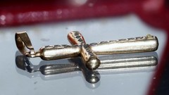 14k multi tone gold pendant 1.35″ diamond cut cross charm vintage 0.70gr N3392