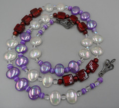 33″ Long Beaded Necklace Square Art Glass Oval Acrylic Beads Fancy Hook Clasp