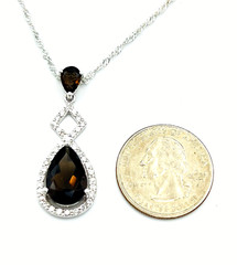 Sterling Silver 925 FAS Brown Spinel Pear Shaped Halo Pendant Necklace