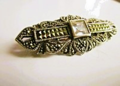 Vintage Argentium 935 Solid Silver MARCASITE RHINESTONE Bar Pin 2″LX7/8″W
