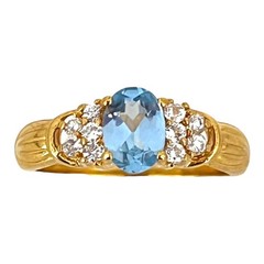 Vintage 1970s Cocktail Ring Size 7 Blue CZ 18KT Gold Plate – 14U