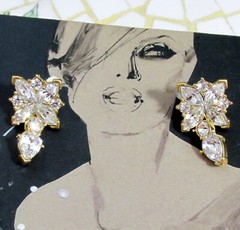 Vtg Runway MONET 80s GP Floret w Icy Swarovski Crystal Dangle Earrings Posts Exc