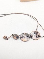 Vintage Copper Red Flower Drop Dangle Jewelry Necklace Matching Set Rhinestone