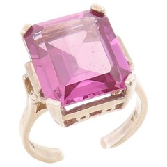925 Sterling Silver Vintage Ring Classic Pink Topaz Solitaire Sz 7.5 RG36424