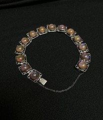 Vintage Peery Estate Art Deco Dragon’s Breath Glass Panel Bracelet Safety Chain