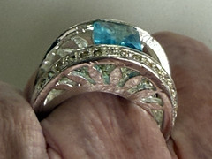 VTG. SZ.7 BLUE TOPAZ COLOR CLEAR CRYSTALSDOME COCKTAIL RING