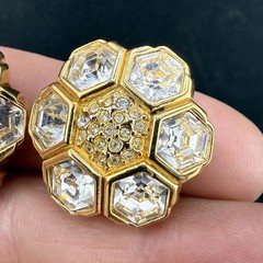 Vintage Swarovski Earrings Rhinestone Clip Ons Honeycomb