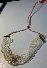 15 Strands Of Small White Beads Sq. With Teardrop Gems Choker GoldTone Unbranded