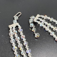 Vintage Beautiful 3 Strand 15”-16.5” Necklace AB Aurora Borealis Crystal Beaded