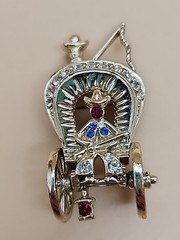 Western Wagon Small Series/Gold Tone/Multi Rhinestone Vintage Brooch