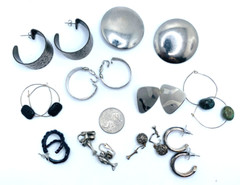 Lot 10 Vtg Silvertone 1980s 1990s Hoop Stud Dangle Earrings, Cute Dolphins