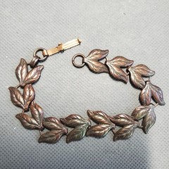 Vintage Mid Century Solid Copper Leaf Link Bracelet MCM Botanical Boho 7″