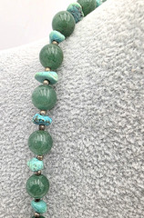 Turquoise Jade Bead Necklace 26 In Earthy Green Gemstone Silver Tone VTG