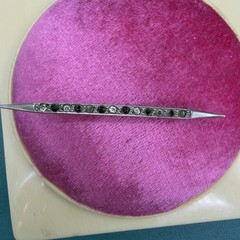 Antique ART DECO Edwardian STERLING TOP Amethyst Rhinestone Paste Bar Pin Brooch